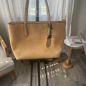 Kate Spade Marlee Saffiano Leather Tote in Daybreak Yellow with Pineapple Charm